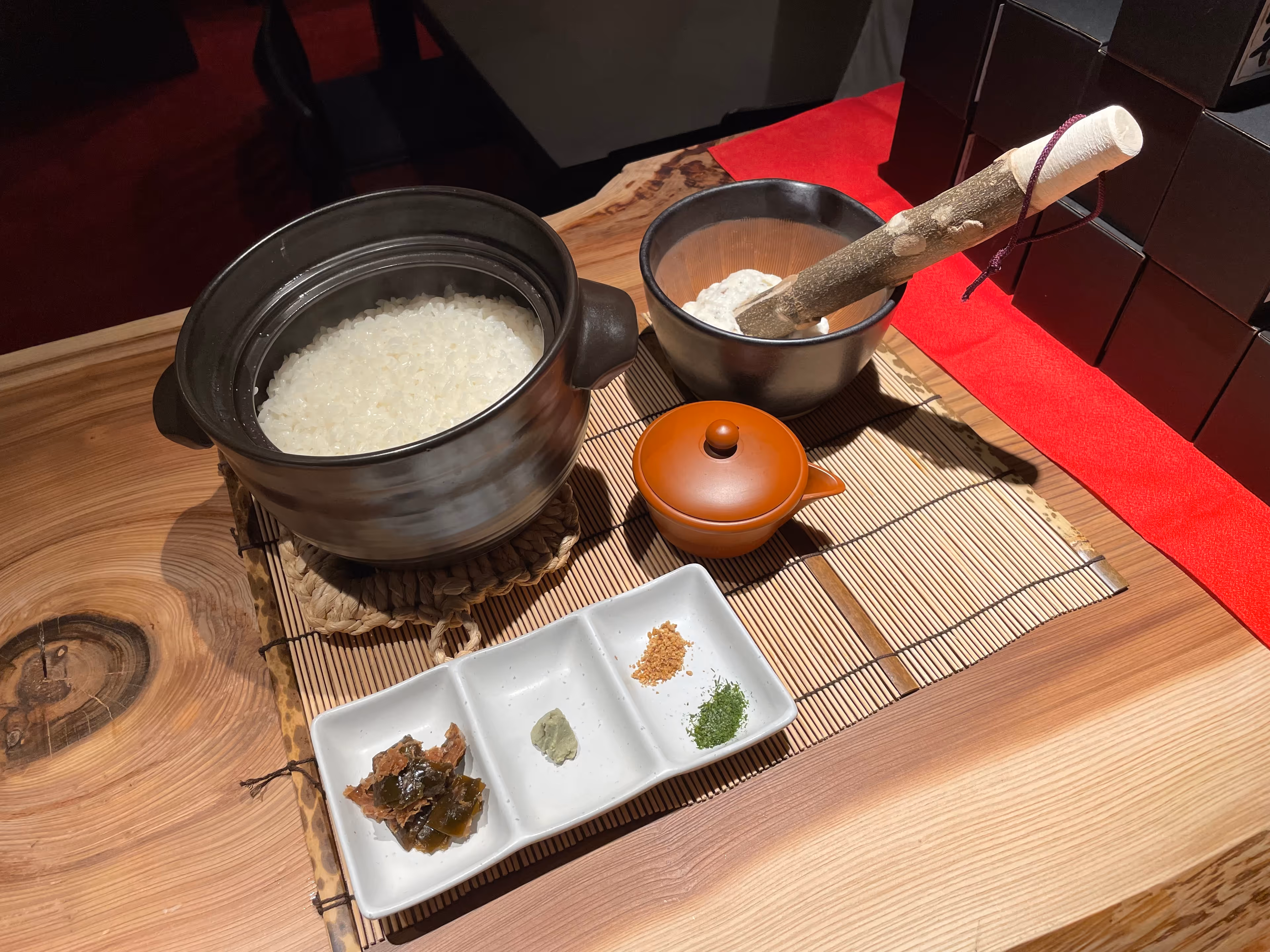 Dashi-cooked donabe rice with golden tororo at Uchisurube